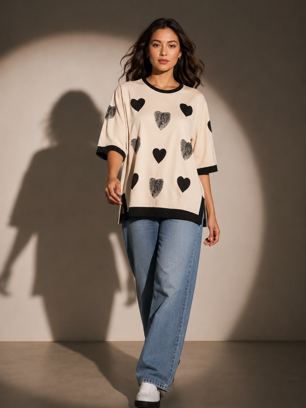 Heart Print Relaxed Fit T-Shirt