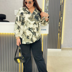 Abstract Print Wrap-Front Tunic Top