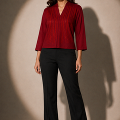 Textured V-Neck Knit Top