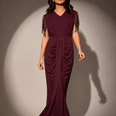 Embellished Draped Maxi Dress