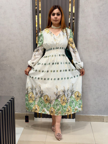 FLORAL BORDER MIDI DRESS