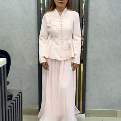 Embellished Structured Peplum Jacket with Pleated Skirt