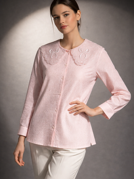 Textured Shirt with Embroidered Collar