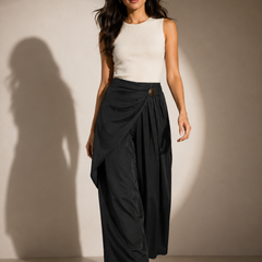 Draped Wide-Leg Statement Trousers