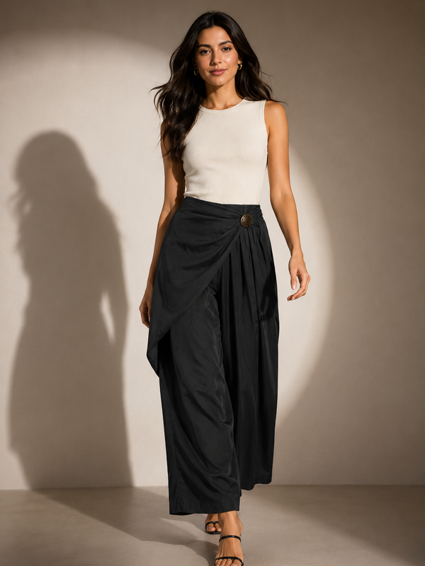 Draped Wide-Leg Statement Trousers