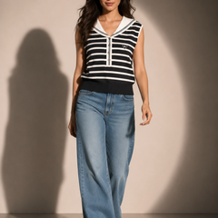 Striped Collar Knit Top