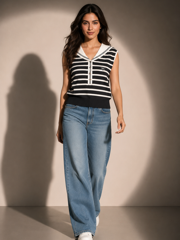 Striped Collar Knit Top
