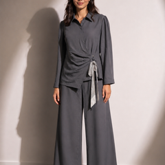 Draped Tie-Detail Shirt & Wide-Leg Trouser Co-Ord Set