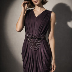 Draped Embellished Waist Midi Dress