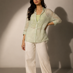 Embroidered Sheer Shirt with Knit Camisole Set