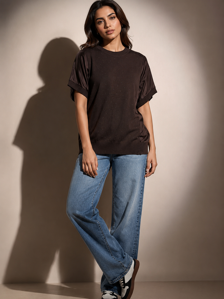 Embellished Knit Panel Top
