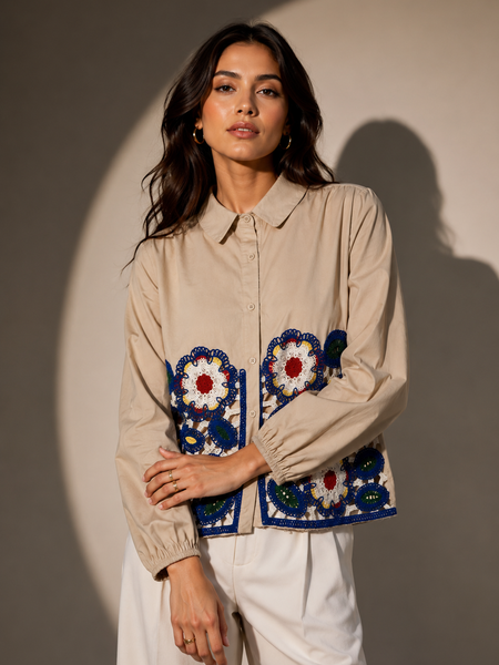 Floral Lace-Panel Shirt