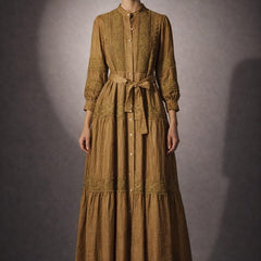 Tiered Embroidered Button-Front Maxi Dress