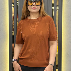 Textured Knit Top with Embellished Detail