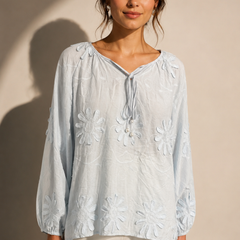 Embroidered Floral Peasant Blouse