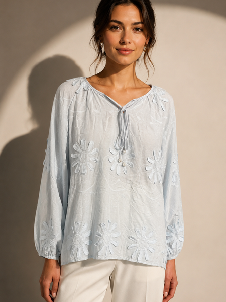 Embroidered Floral Peasant Blouse