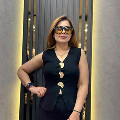 Sleeveless Top with Sculptural Metal Detail
