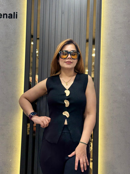 Sleeveless Top with Sculptural Metal Detail