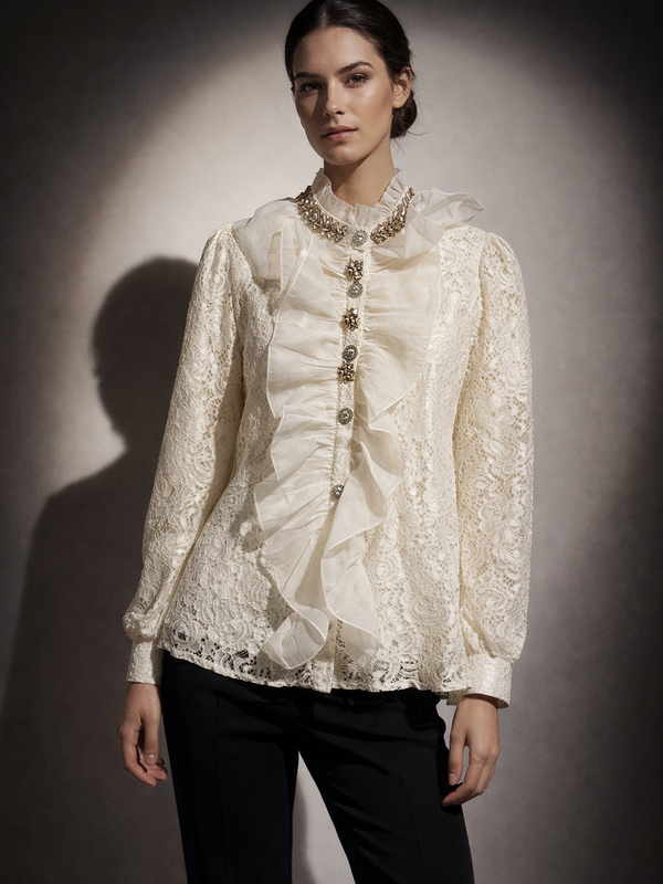 Ruffled Lace Detail Shirt