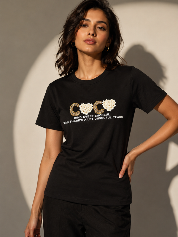 Embellished Graphic Slogan T-Shirt