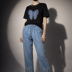 Embellished Bow Motif T-Shirt & Relaxed Trousers Set