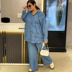 Floral Print Oversized Shirt & Wide-Leg Trouser Set