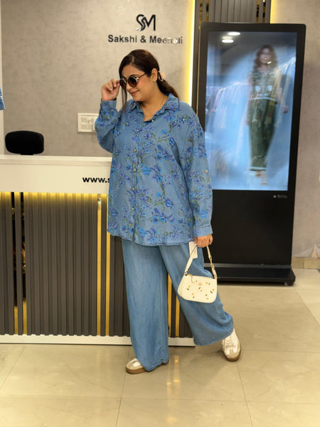 Floral Print Oversized Shirt & Wide-Leg Trouser Set