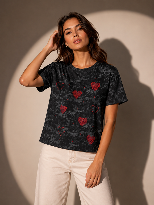 Heart Motif Printed T-Shirt