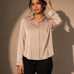 Satin Shirt with Statement Button Detail