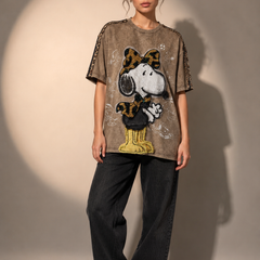 Oversized Cartoon Patch Graphic T-Shir