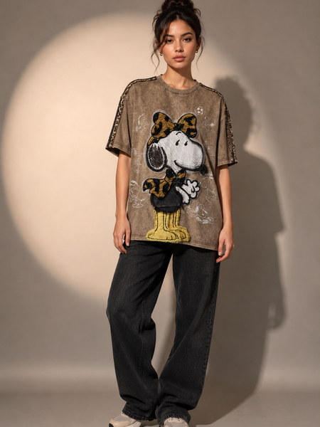 Oversized Cartoon Patch Graphic T-Shir