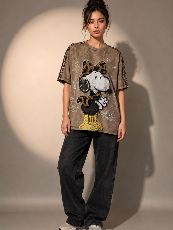 Oversized Cartoon Patch Graphic T-Shir
