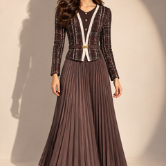 Tailored Check Knit Jacket & Pleated dress