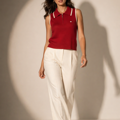 Sleeveless Knit Polo Top with Zip Detail