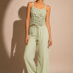 Crochet Appliqué Cami & Relaxed Trousers Co-Ord Set