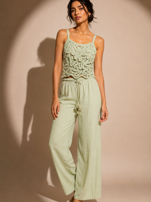 Crochet Appliqué Cami & Relaxed Trousers Co-Ord Set