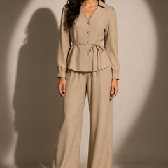 Tie-Waist Shirt & Wide-Leg Trouser Co-Ord Set