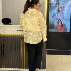 Floral Appliqué Sheer Shirt