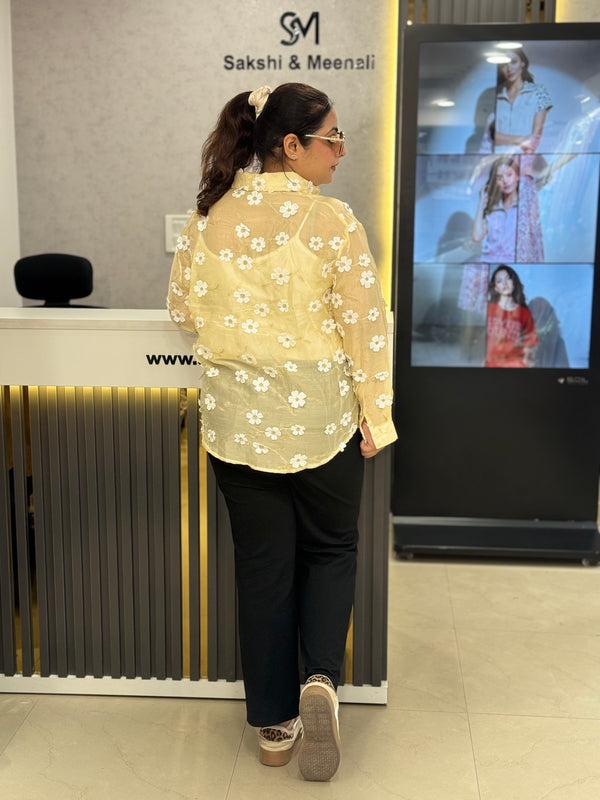 Floral Appliqué Sheer Shirt