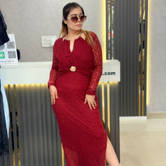 Textured Maxi Dress with Jewel Detail