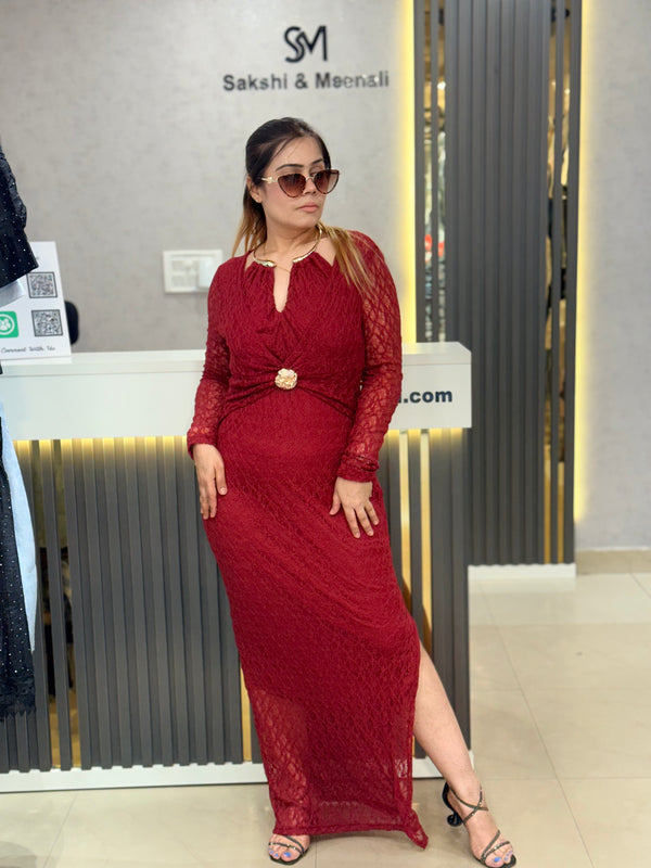 Textured Maxi Dress with Jewel Detail