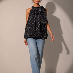 Polka Dot Halter Neck Bubble Hem Top