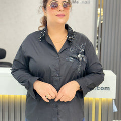 Embellished Floral Appliqué Shirt