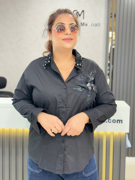 Embellished Floral Appliqué Shirt