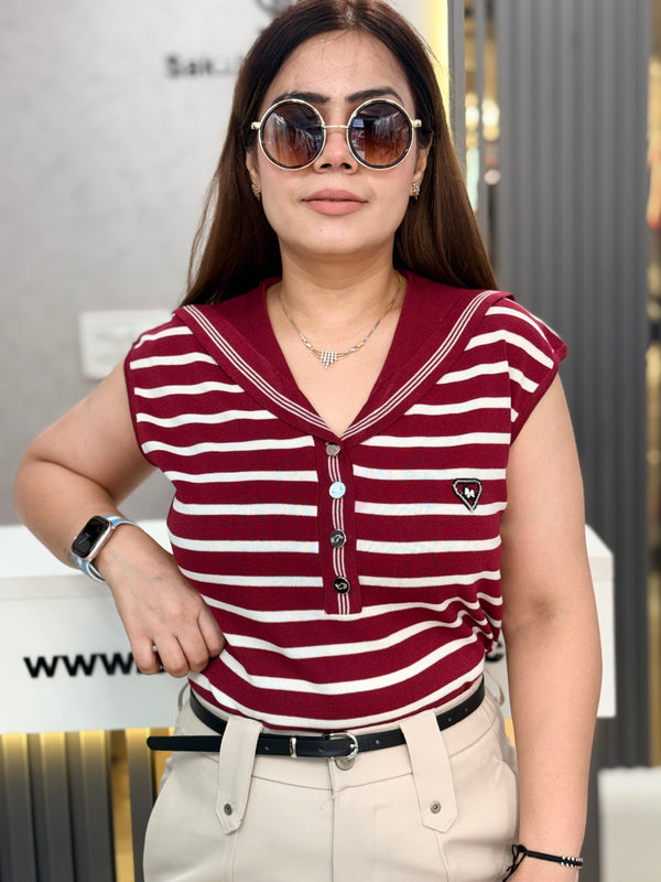 Striped Collar Knit Top