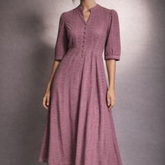 Broderie Midi Dress with Button Detail