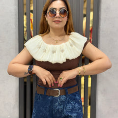 Pleated Ruffle Neck Top