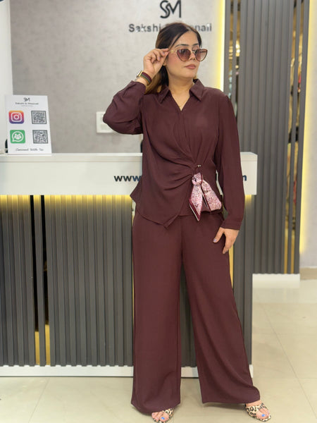 Draped Tie-Detail Shirt & Wide-Leg Trouser Co-Ord Set