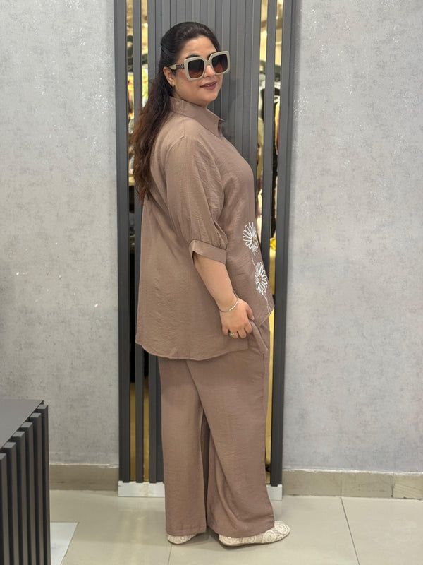 Floral Embroidered Relaxed Shirt and Bermuda Set
