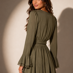 Flowing Midi Dress with Gathered Waist Detail